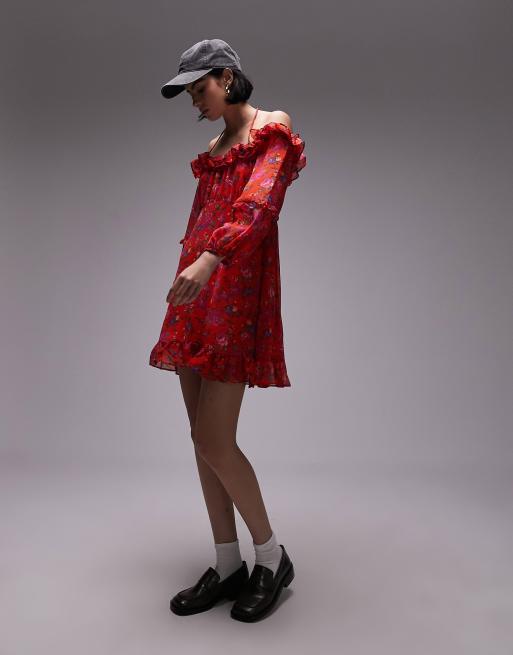 Marine red floral shop print mini dress