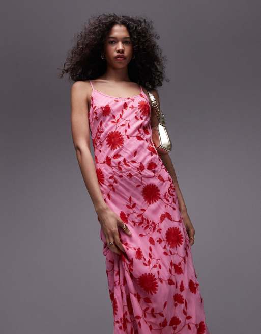 Pink floral slip dress best sale