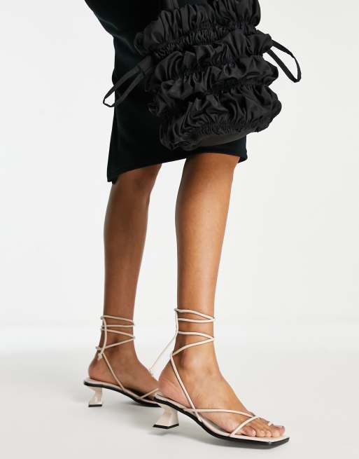 Topshop Crystal premium leather kitten heel sandals with buckle in