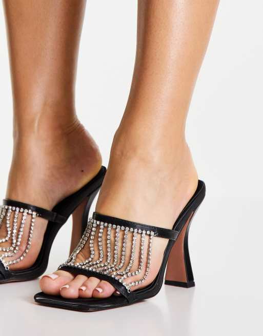 Topshop Regal rhinestone trim high heeled mule in black