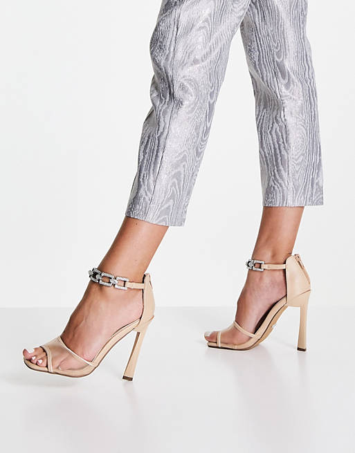 Shoes Heels/Topshop Reign diamante mesh high heeled sandal in natural 