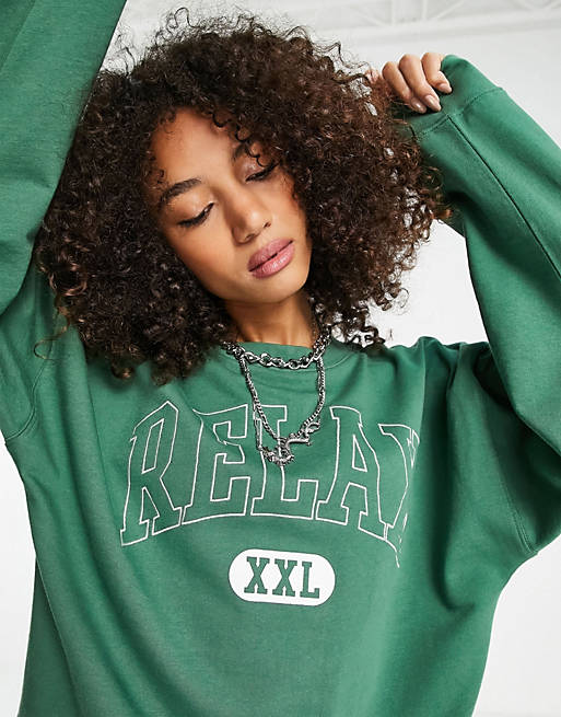 Hoodies & Sweatshirts Topshop relax embroidered sweatshirt in green 