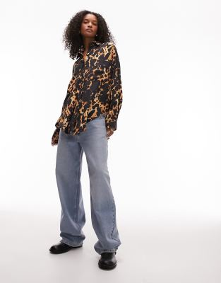 Topshop Relaxed Animal Print Shirt In Multi In Multi