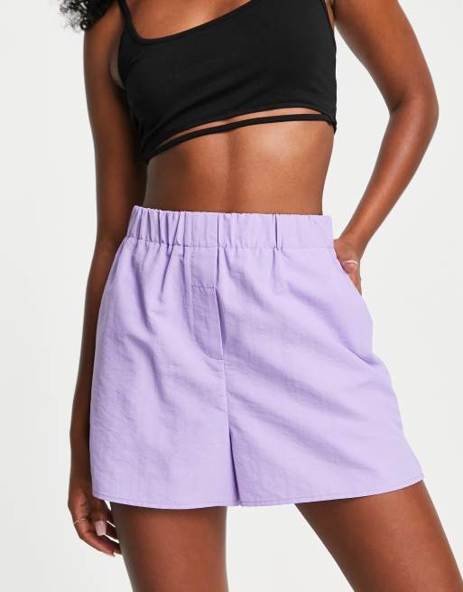 Topshop relaxed boxer style pull on shorts in purple