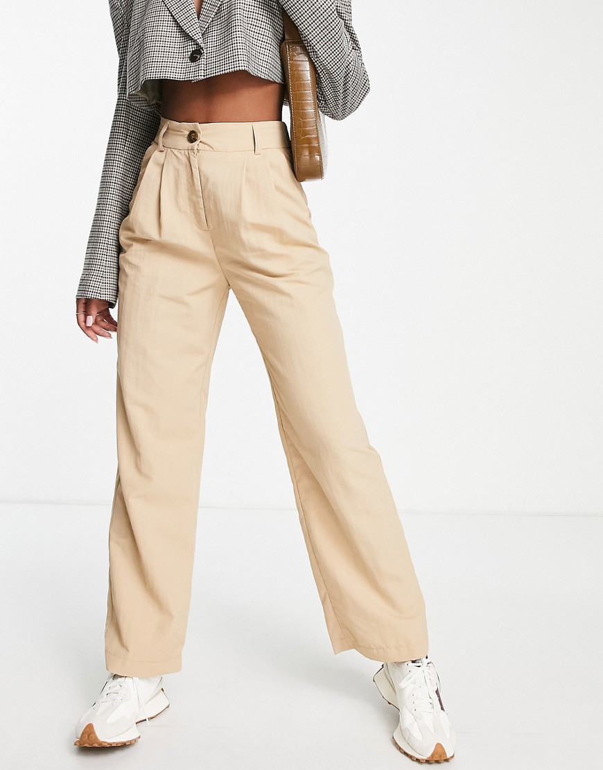 Topshop relaxed crinkle pleated pants in camel-Neutral