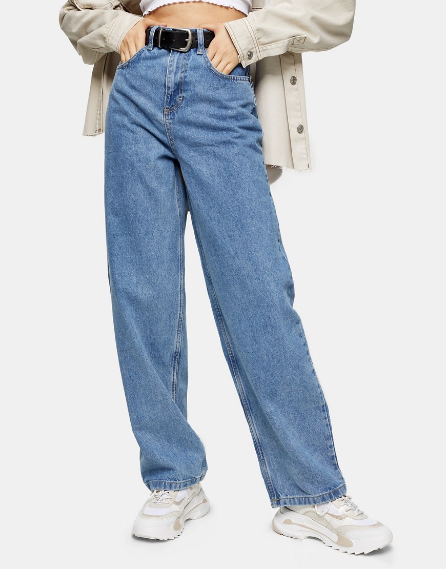 Topshop relaxed fit jeans in mid wash blue-Blues