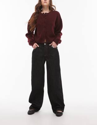 Topshop - Relaxed-Fit-Jeans in Schwarz-Ecru mit niedrigem Bund und Schnallenriemen