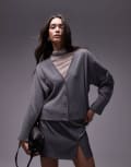 [Topshop] Topshop relaxed fit knitted compact cardigan in grey-Brown S Grey