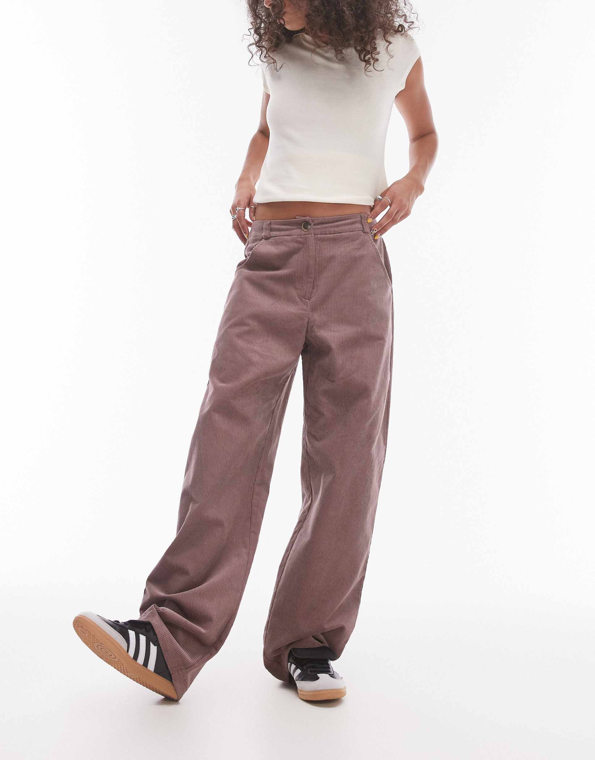 topshop relaxed fit tailored corduroy pants in dusky pink