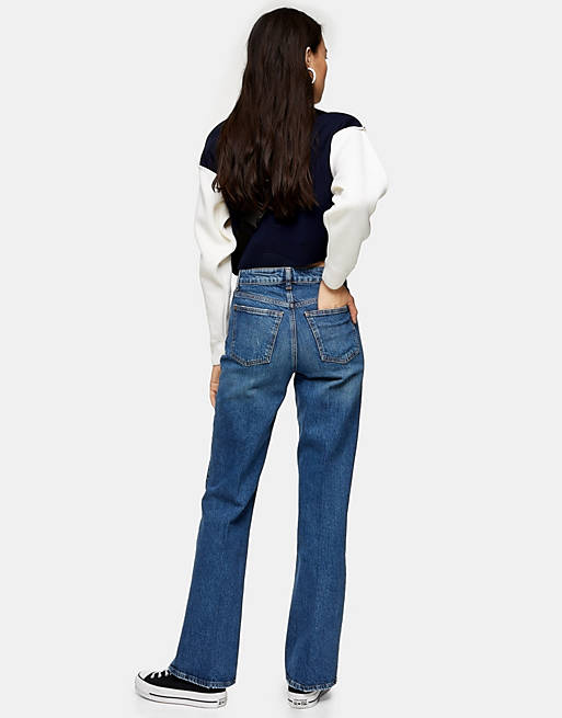  Topshop Relaxed Flare Jean in Mid Blue wash 