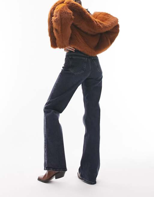 Topshop relaxed flare jeans in blue black , 3 of 4