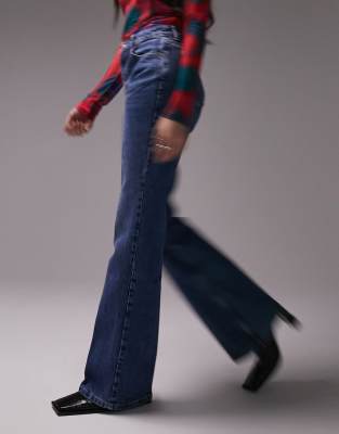 mid blue relaxed flare jeans