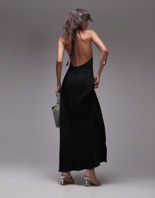 relaxed halterneck maxi dress in black