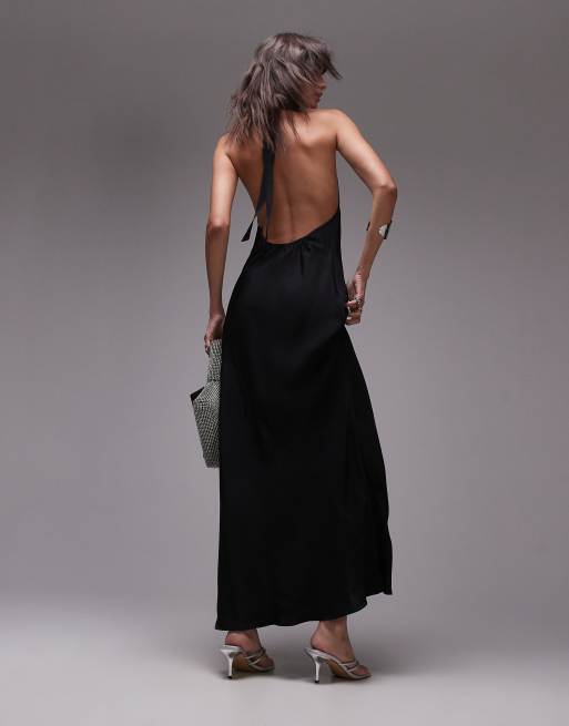 Topshop relaxed halterneck maxi dress in black ASOS