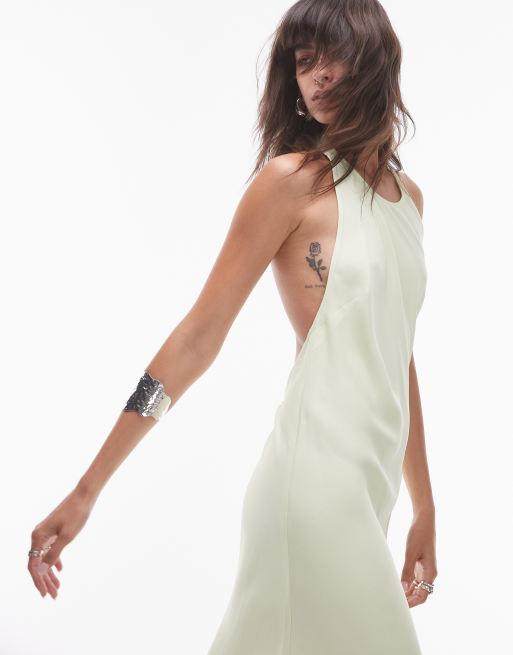 Topshop relaxed halterneck maxi dress in lime