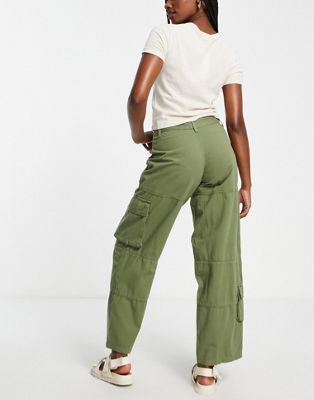 Topshop relaxed low slung cargo pants in khaki