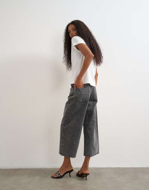 Topshop relaxed mid rise crop jean in washed black, 2 of 5