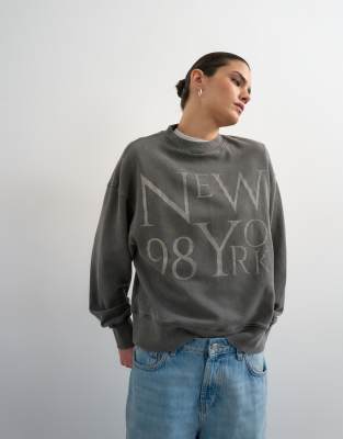 Topshop Relaxed New York Graphic Sweatshirt-black In Gray