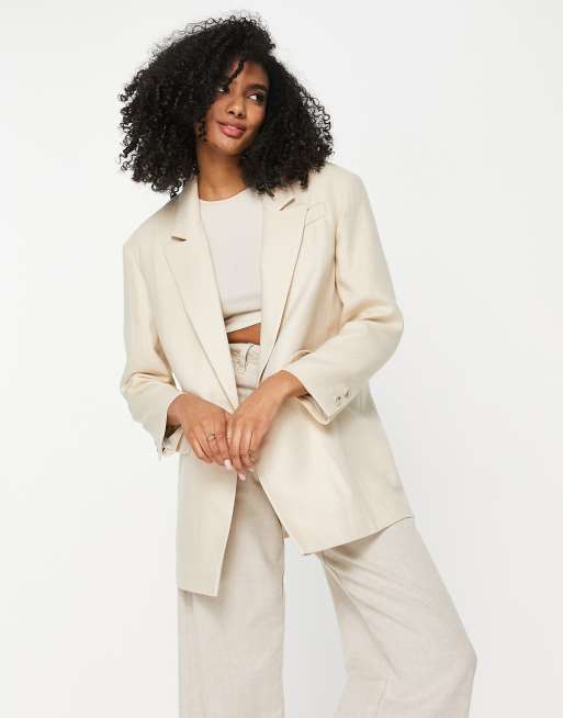 Topshop relaxed over sized 80s blazer in cream ASOS