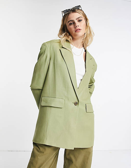 Topshop relaxed oversized single breasted blazer in sage | ASOS
