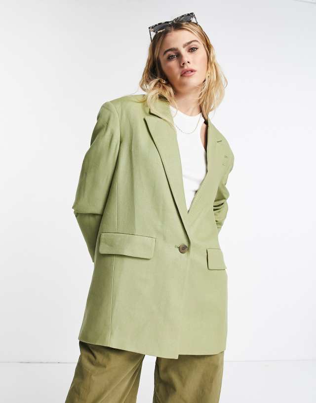 Topshop relaxed oversized single breasted blazer in sage