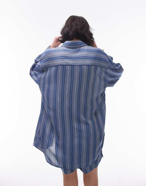 Topshop relaxed slubby shirt in blue stripe - part of a set, 2 of 4