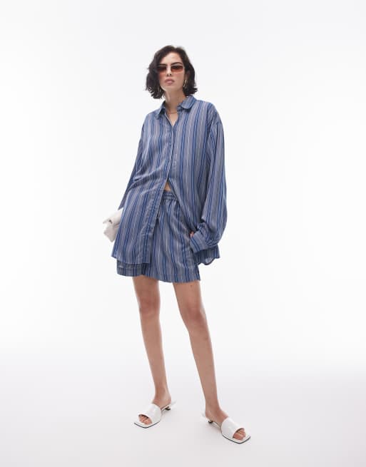 Topshop relaxed slubby shirt in blue stripe - part of a set, 3 of 4