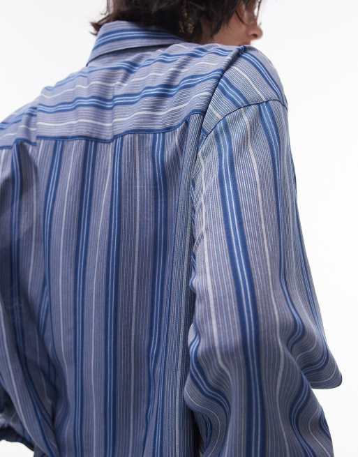 Topshop relaxed slubby shirt in blue stripe - part of a set, 4 of 4