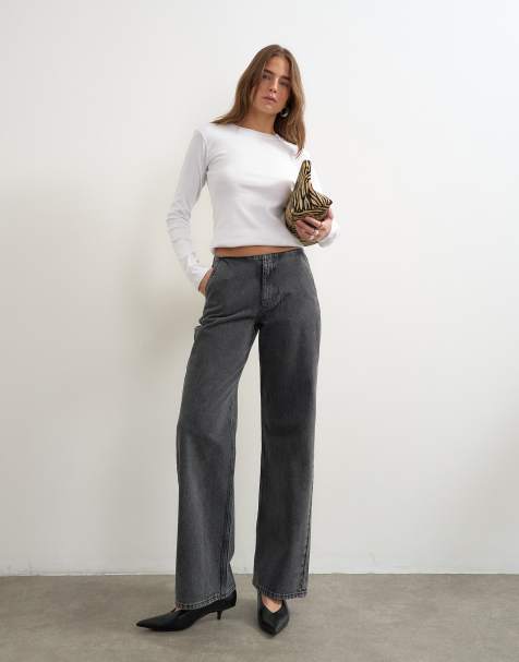 Topshop relaxed straight jeans i vasket sort uden linning - view 1