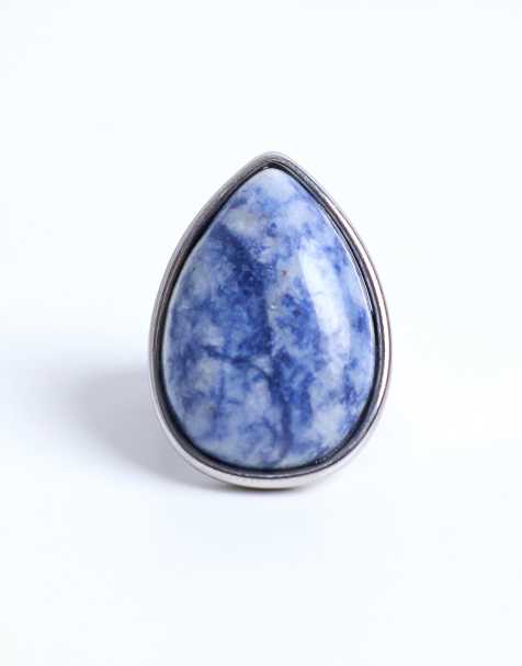 Topshop - Remi - Anello argentato in acciaio inossidabile con pietra semipreziosa blu - view 1