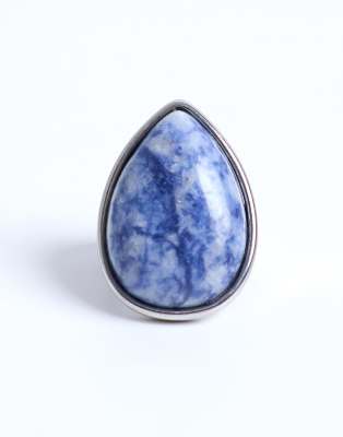 Topshop - Remi - Edelstahlring mit blauem Halbedelstein in Silberfarben
