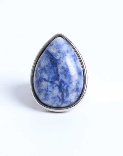 Topshop Remi stainless steel with blue semi precious stone in silver tone - view 1