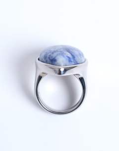 Model wearing Remi stainless steel with blue semi precious stone in silver tone