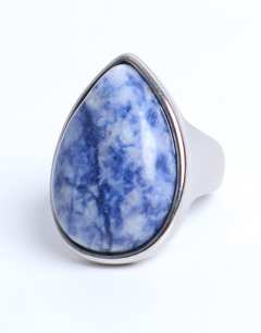 Model wearing Remi stainless steel with blue semi precious stone in silver tone
