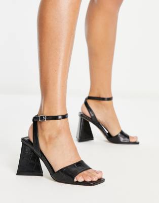 black two part block heel sandals