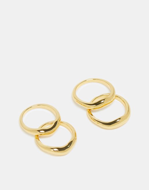 Topshop - Remy - Lot de 4 bagues style bréchet effet fondu en plaqué or 14 carats