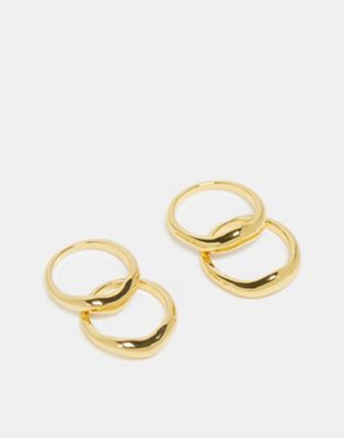 Topshop Remy pack of 4 molten wishbone rings in 14k gold plated