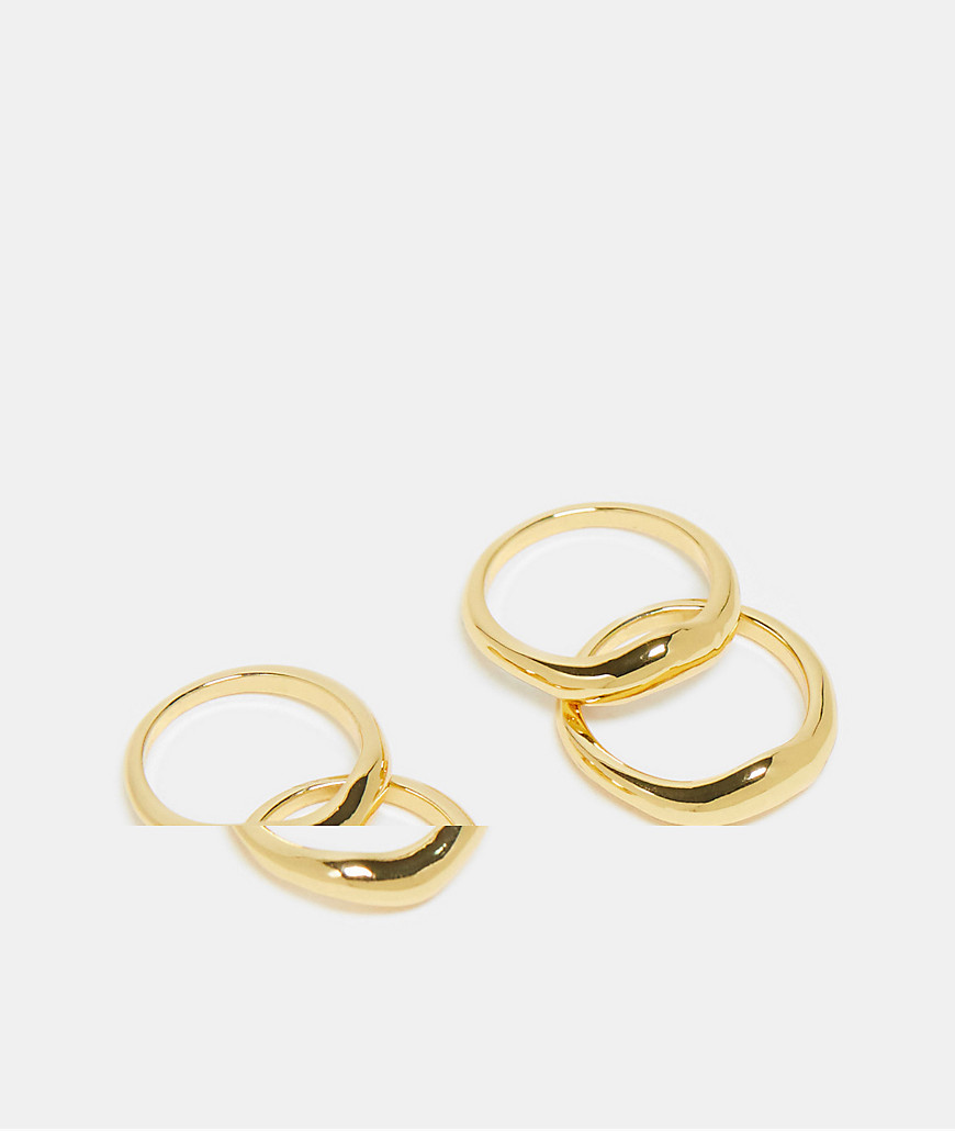 Remy pack of 4 molten wishbone rings in 14k gold plated