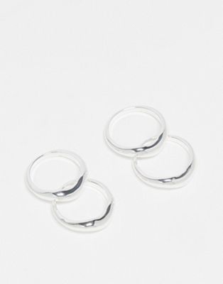 Topshop Remy Pack Of 4 Molten Wishbone Rings In Silver Plated