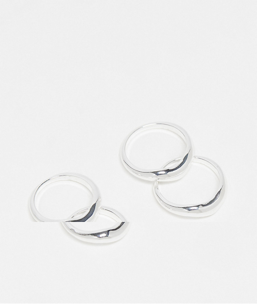 Topshop Remy pack of 4 molten wishbone rings in silver plated