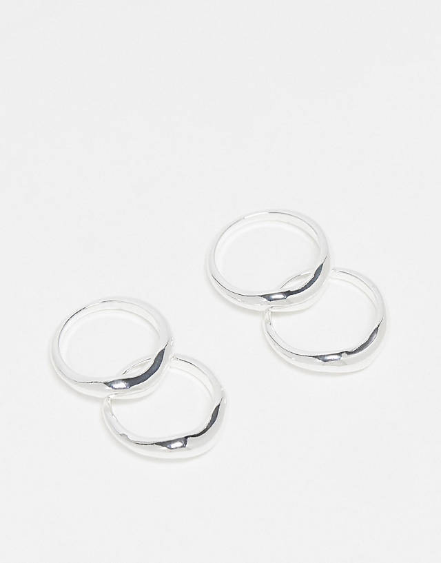 Topshop - remy pack of 4 molten wishbone rings in silver plated