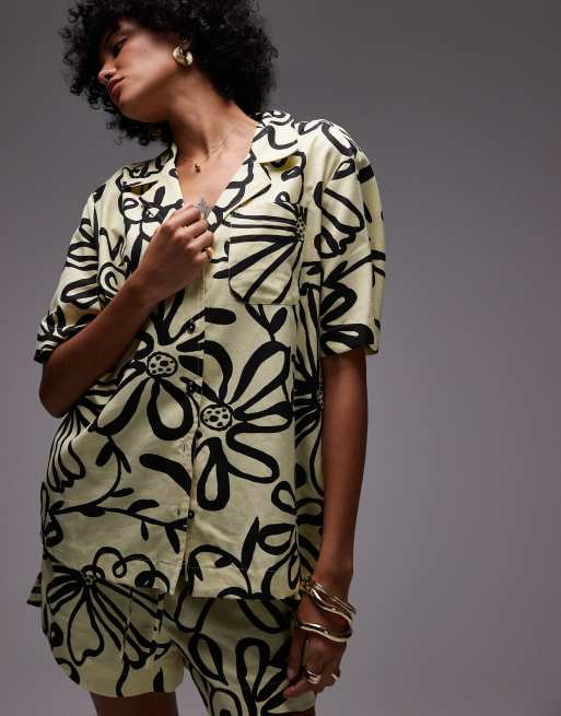 Topshop - Resort-overhemd met gele bloemenprint, deel van co-ord set