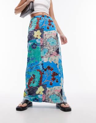 Topshop resort print maxi skirt in multi