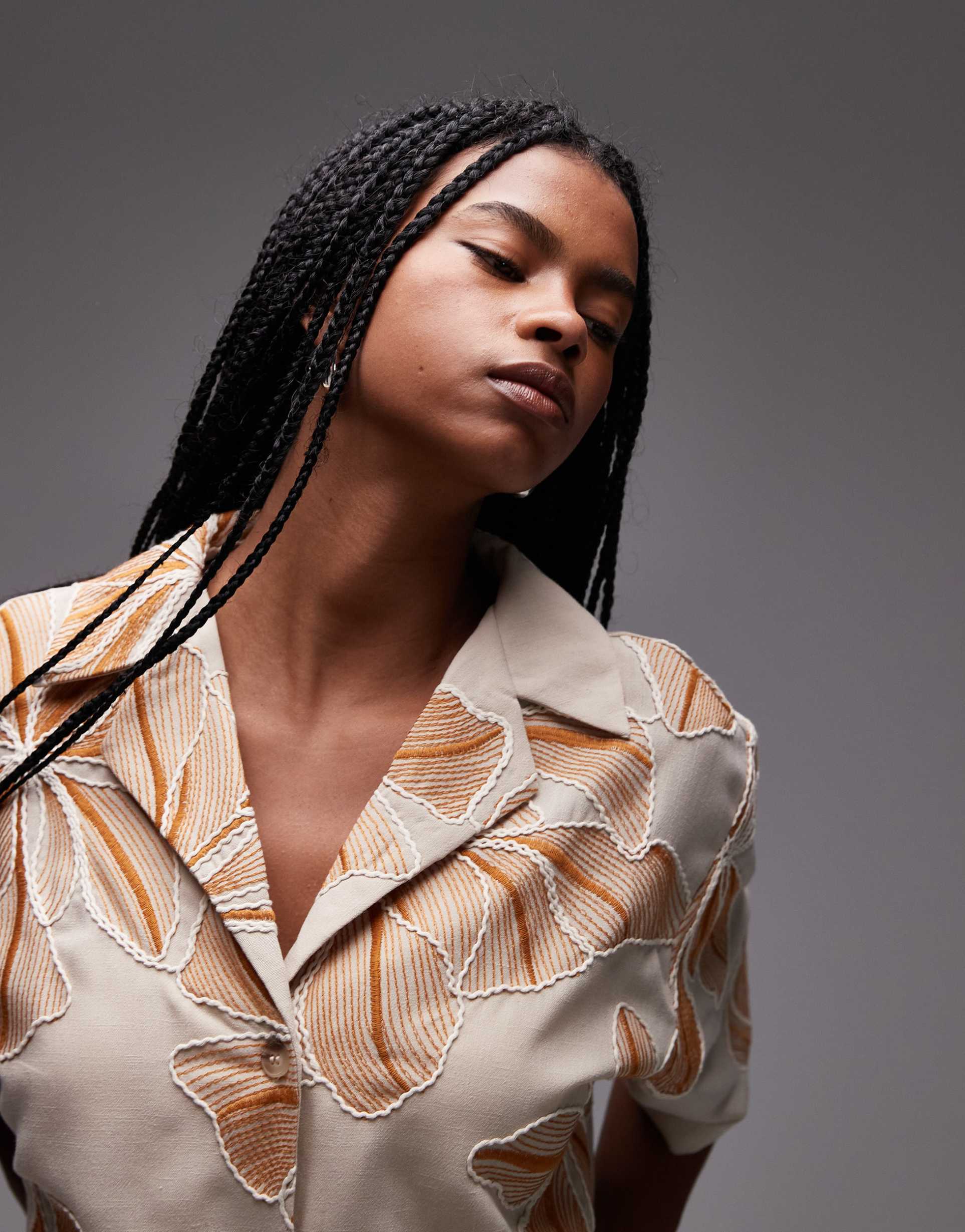 topshop resort shirt in natural floral stitch - part of a set