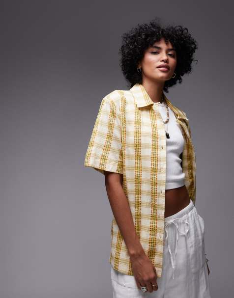 Topshop resort shirt in textured yellow check - view 1