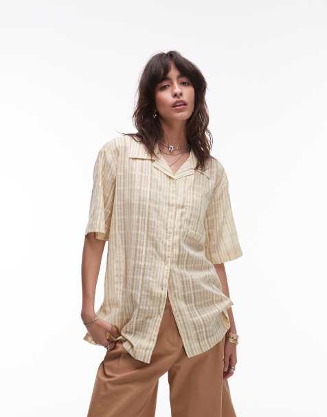 Topshop resort shirt in yellow and green stripe - view 1