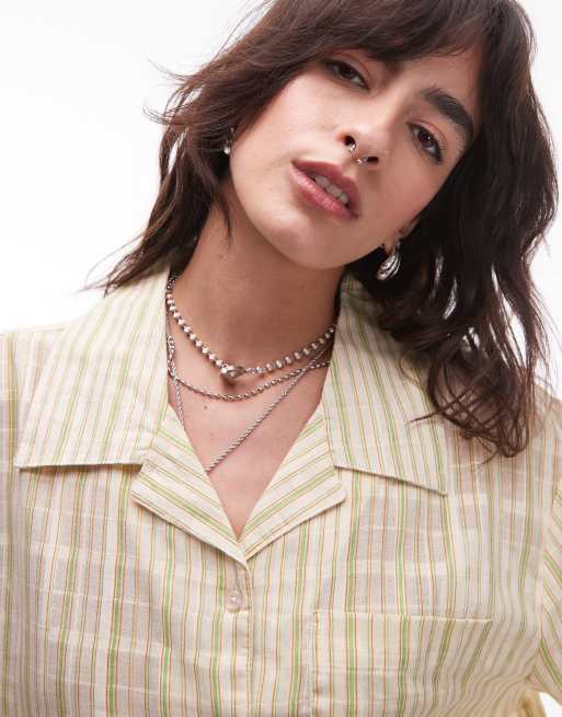 Topshop resort shirt in yellow and green stripe, 2 of 4