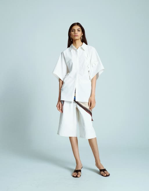 Topshop resort shirt with 3D flower applique in white