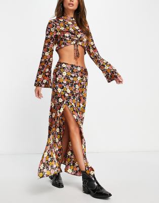 Topshop retro floral print midi skirt in multi (part of a set)