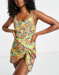 [Topshop] Topshop retro swirl tie side sarong skirt in multi S multi